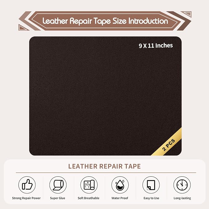 KING MOUNTAIN Leather Repair Patch, 2 Packs 9 x 11 Inches self Adhesive Leather
