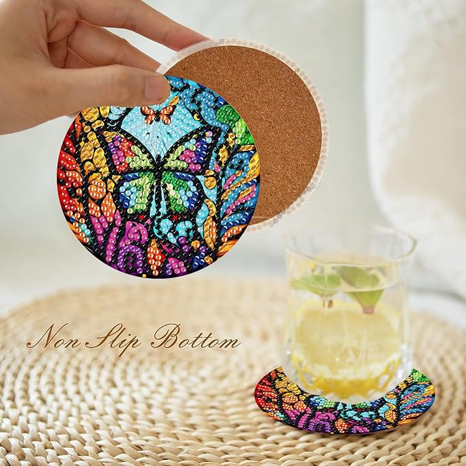 Axquilon 8 Pack Butterfly Diamond Art Coasters Kit