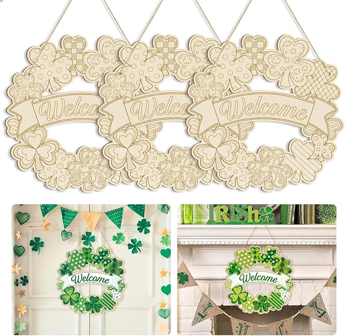 Large Size 12" Wooden Shamrock Ornaments to Paint, St. Patrick's Day Decoration