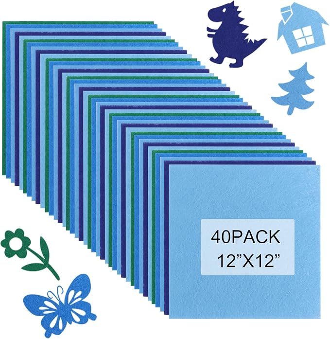 40 Pcs Stiff Felt Fabric Sheet for Crafts, 1mm Thick and 12”x12”Blue Series