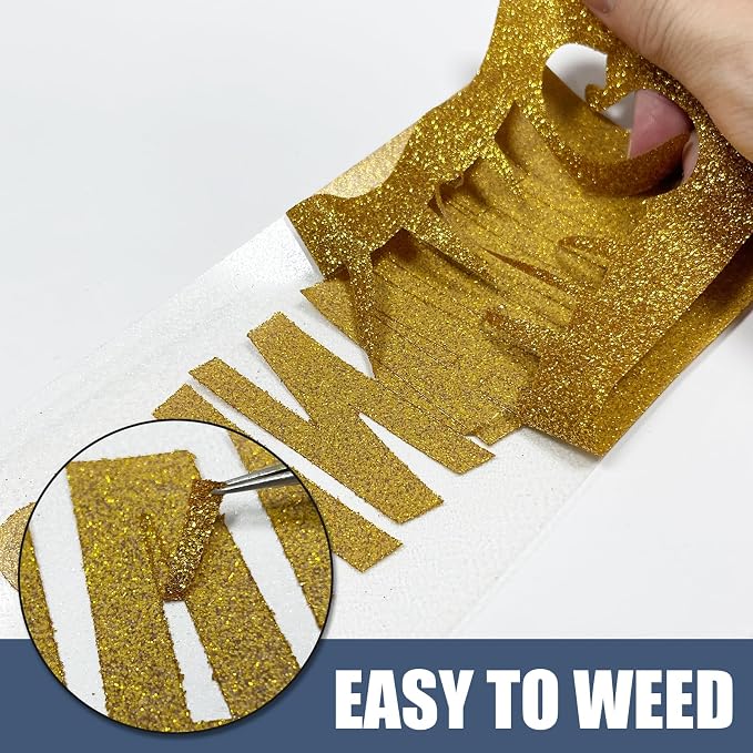 Gold Glitter Heat Transfer Vinyl 12" x 8 ft HTV