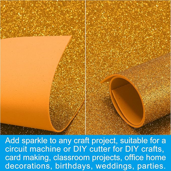 PATIKIL Gold Tone Shiny EVA Glitter Foam Sheet 11 x 8 Inch 2mm Thick Sparkle