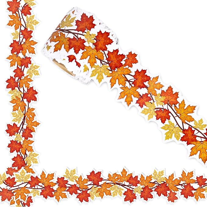 FYSUIMU 65.6 Ft Fall Thanksgiving Bulletin Board Borders Maple Leaves Vine Die