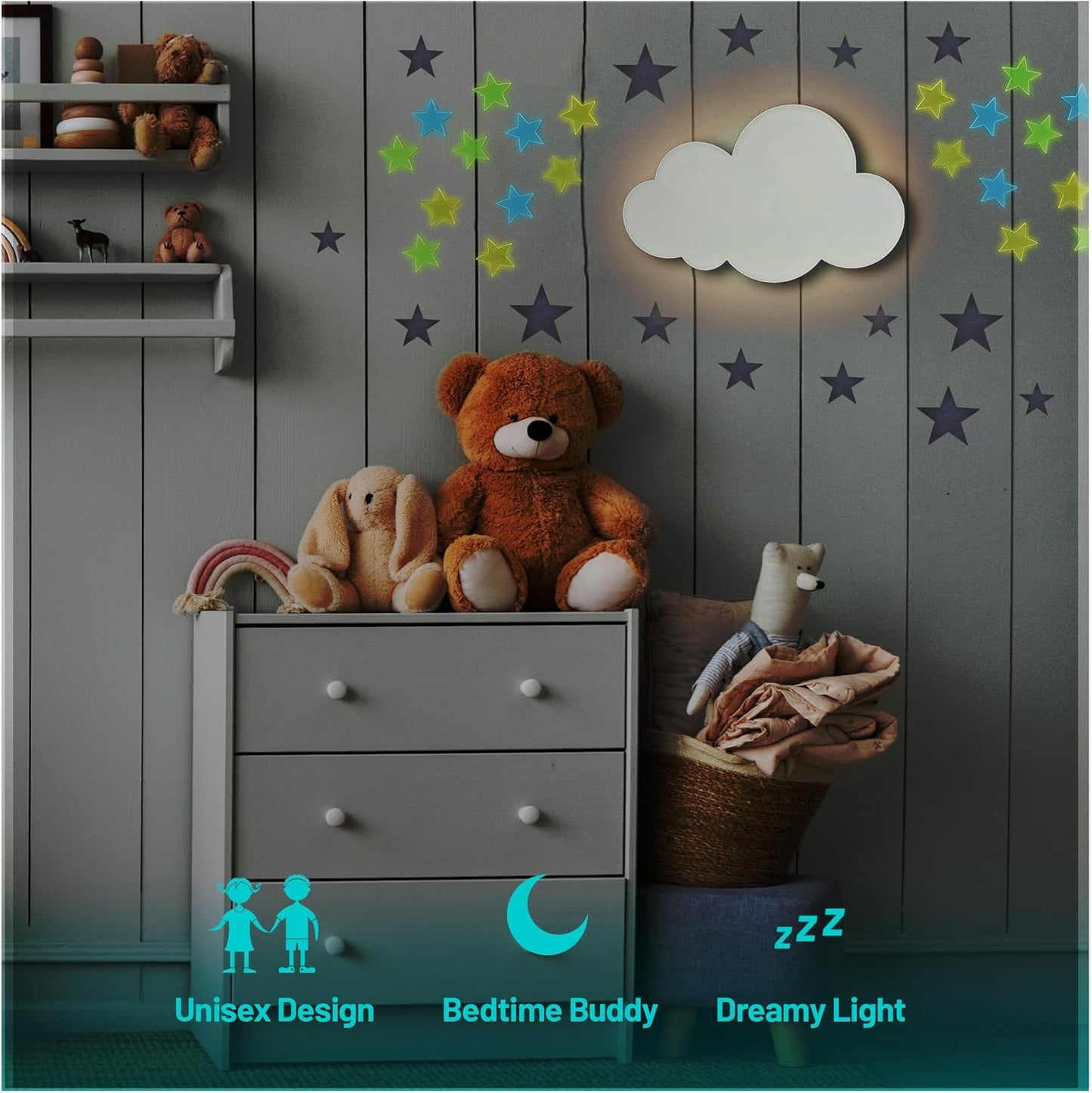 Cloud Lights - Nursery Decor Cloud Lamp, Rechargeable Baby Lamps with Remote, Hanging Lamp for Nursery, Kids Night Light with Timer & Touch Control (White)
