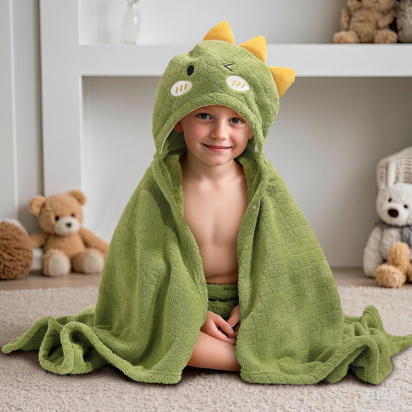 Toddler Bath Towel Baby Bath Towels Hooded Kids Towel for Boy Girl 0-5 Year, 2-Pack Thick Absorbent Toddler Towels Baby Towels with Hood, Large 50''x32''