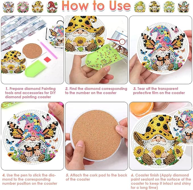 ijbnhd 8 PCS Diamond Art Coasters Gnomes Diamond Painting Coasters | Diamond
