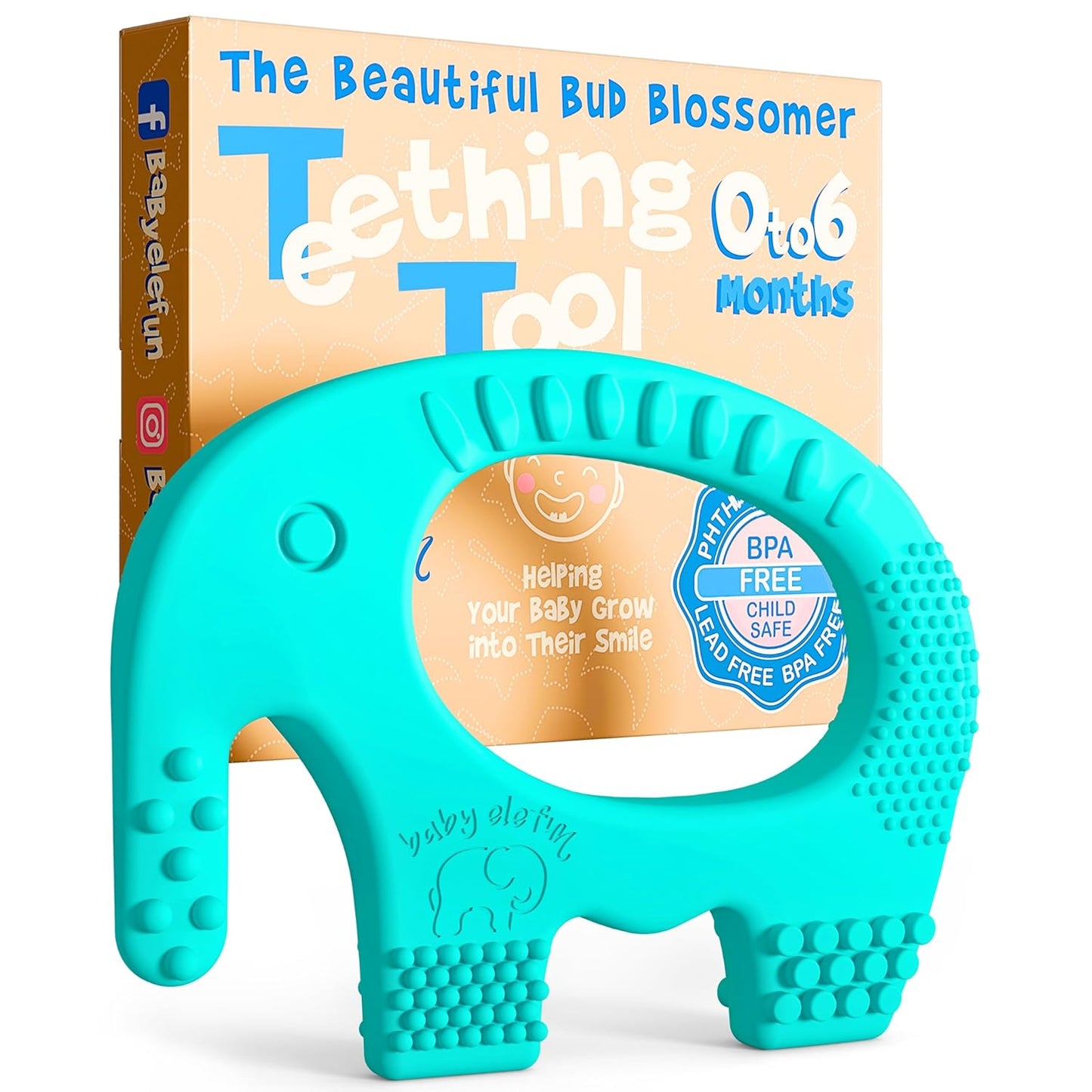 Baby Elefun Baby Teething Rings 5X Pain Relief Zero Delay 0-6 Months Turquoise