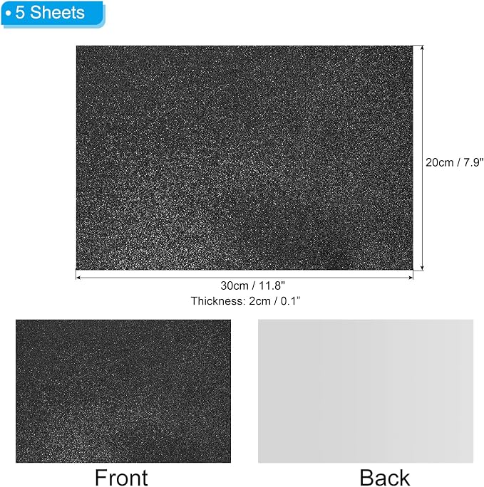 PATIKIL Black Shiny EVA Glitter Foam Sheet 11.8 x 7.9 Inch 2mm Thick