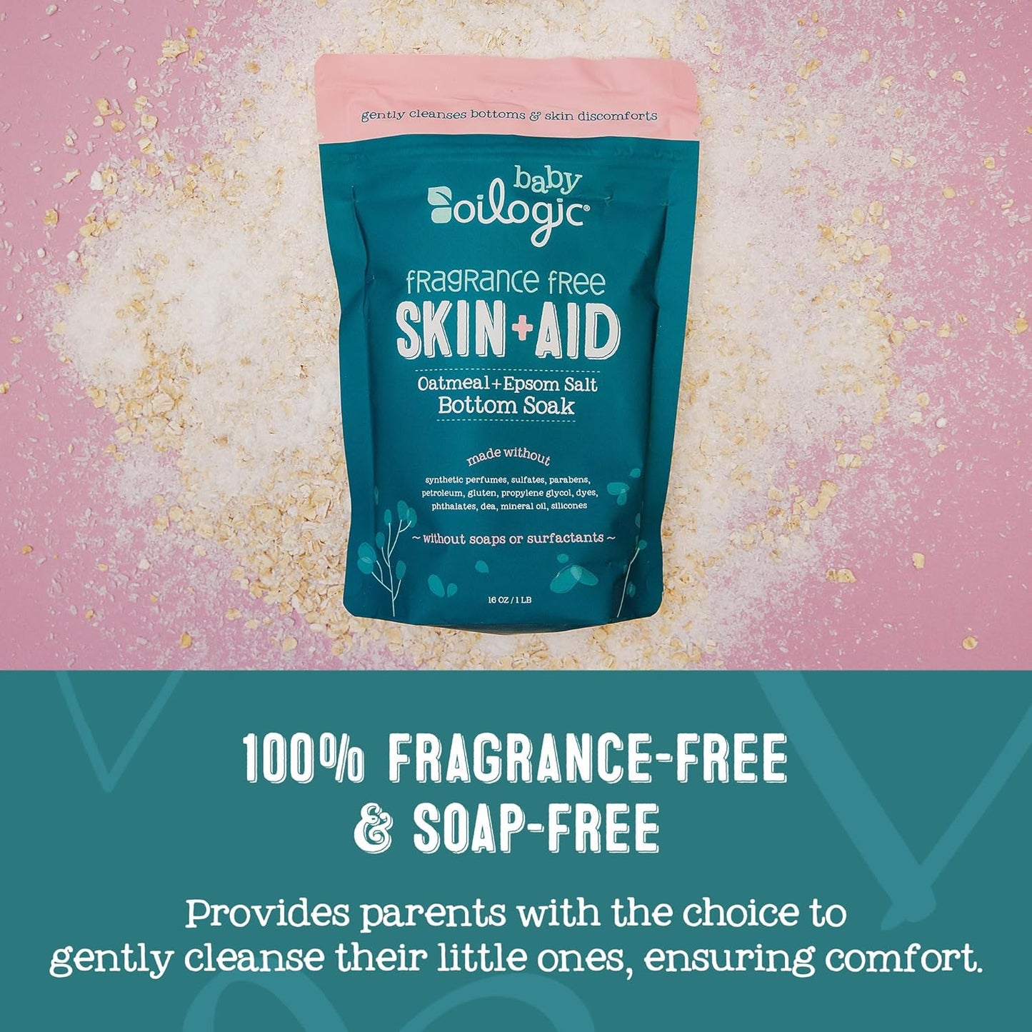 Oilogic Oatmeal Epsom Salt Bath Soak for Babies - Gentle Baby Bath Essentials Soothe & Cleanse Baby Bottoms - Fragrance-Free & Pediatrician-Tested Bathing Skin Care, 16 Oz