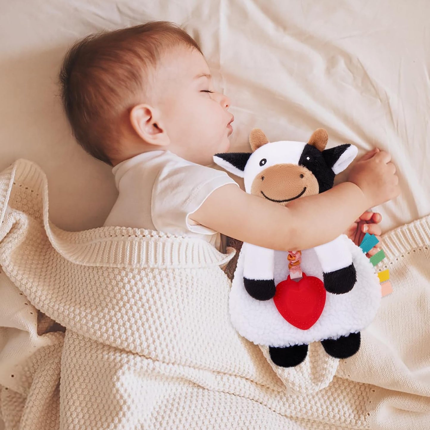 Pro Goleem Cow Loveys for Babies Girl and Boy, Baby Lovey with Teether, Baby Toys 0 3 6 9 12 Months, Safety Teething Toys for Babies Infant Newborn and Toddler Baby Gifts