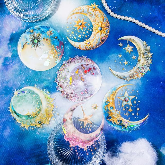 Yoksas 36Pcs Large Holographic Fantasy Moon Stickers
