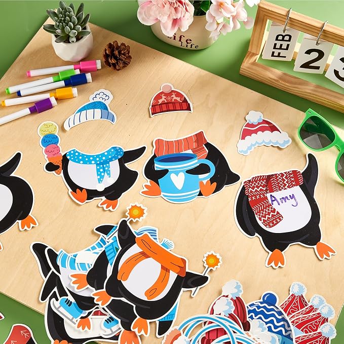 60pcs Winter Theme DIY Cutouts Penguin Bulletin Board Decoration Set Christmas
