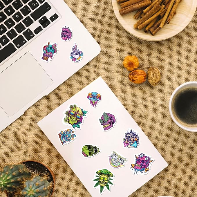Psychedelic Skull and Trippy Mushroom Artwork 50pcs Stickers Pack Vinyl