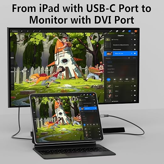 4K USB C to DVI Cable 25FT, USB Type-C to DVI-D Adapter Cord, (Thunderbolt 3/4) Compatible with iPhone 16/15 Series, MacBook Pro/Air, iPad Pro, iMac, Galaxy S24, XPS, Surface Book 3 and More, Real 4K