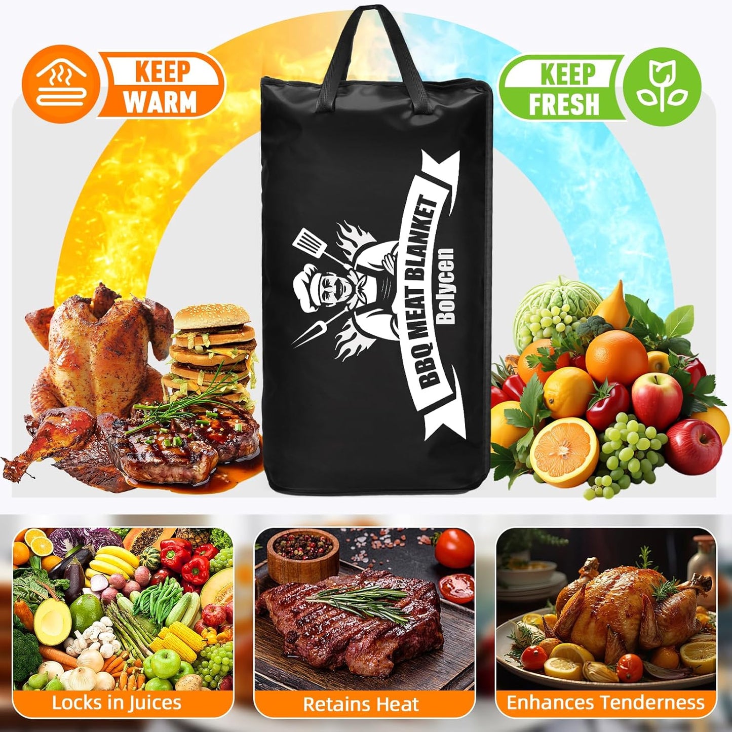 Upgraded BBQ Blanket for Resting Meat - Smoker Accessories Brisket Blanket - Insulated Meat Resting Bag with Wide Mouth for Steak/ Pork Shoulder/ Turkey - Thanksgiving Christmas Stocking Stuffers Birthday BBQ Accessories Grilling Gifts for Men Dad(21inch)