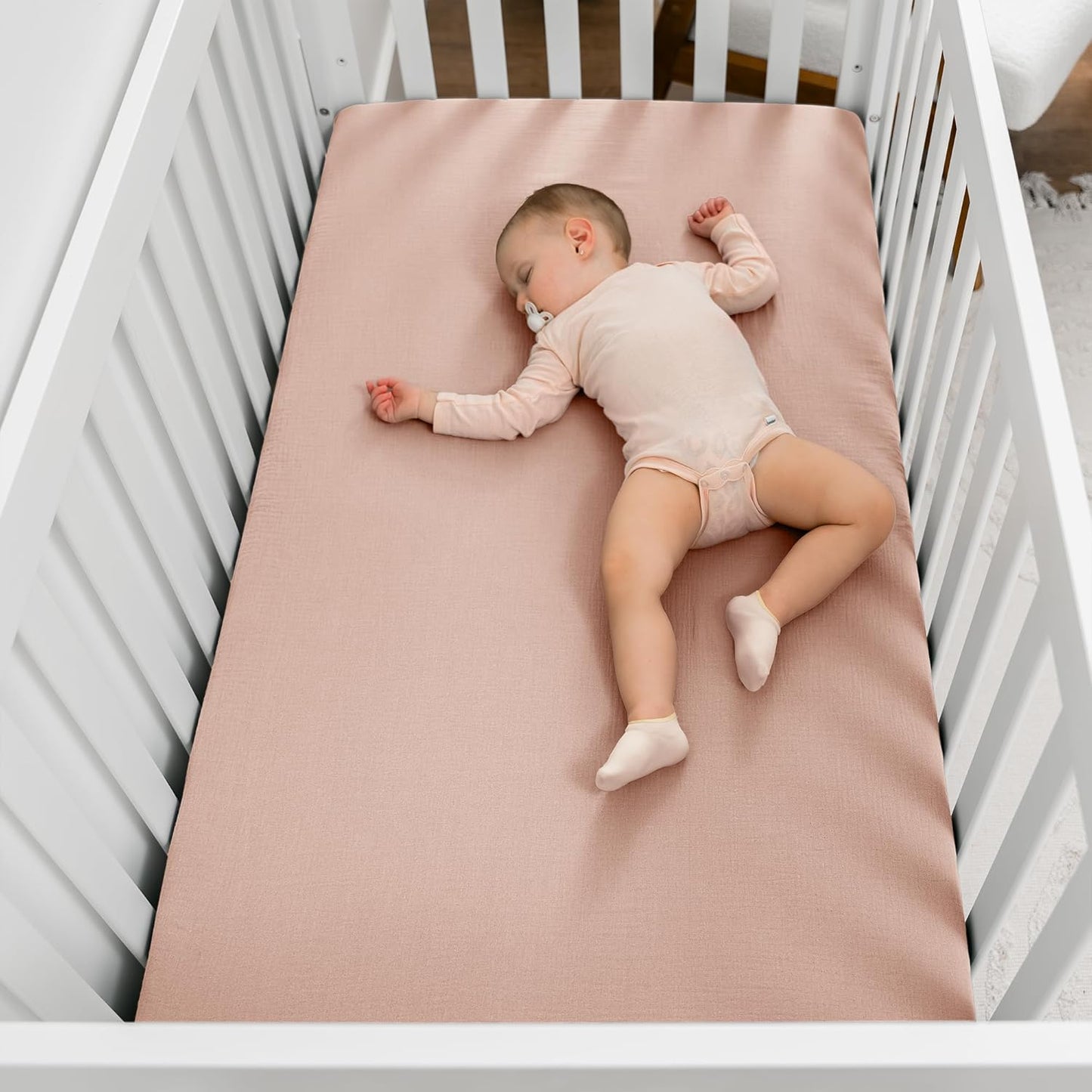 Comfy Cubs 100% Muslin Cotton Fitted Crib Sheet - Soft, Standard & Breathable Crib Sheets for Toddler Mattress - Snug Fit, Secure Elastic with Beautiful Packaging for Boys & Girls - Blush