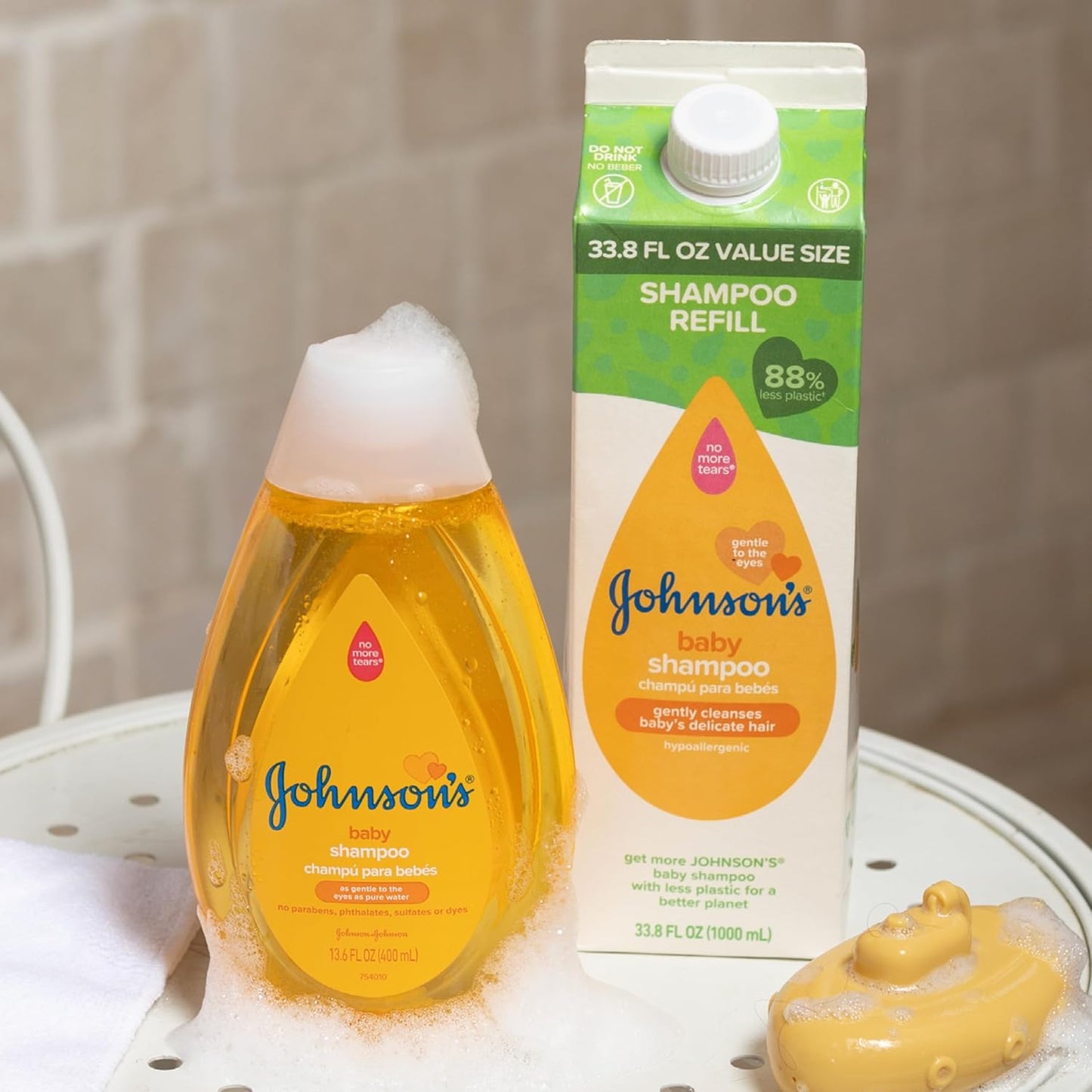 Johnson's Baby Shampoo, Hypoallergenic, Tear-Free for Baby's Delicate Scalp & Skin, Gently Washes Away Dirt & Germs, Paraben-Free, Value Size Refill, 33.8 fl. oz (Pack of 2)