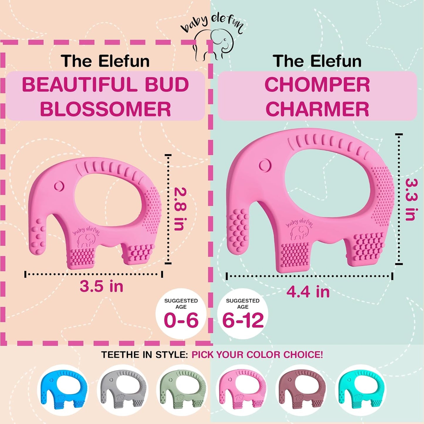 Baby Elefun Baby Teething Toys 5X Pain Relief Zero Delay 0-6 Months Pink