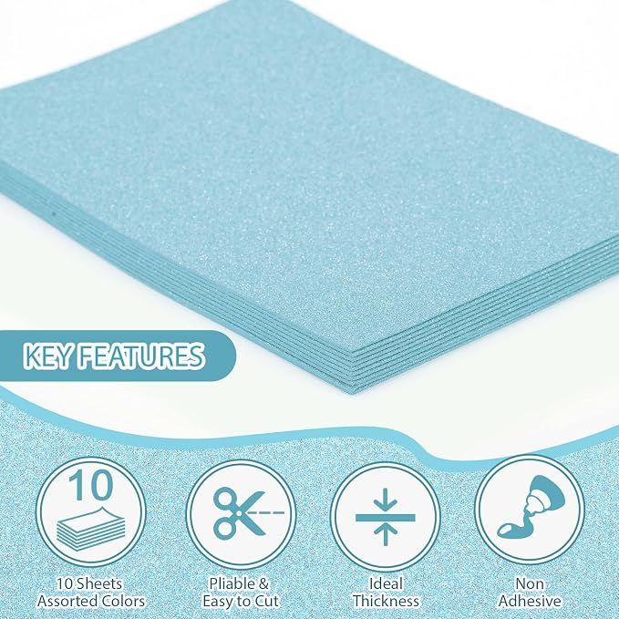 10 Pack Glitter Foam Sheets Craft 8 x 12 inch | Sparkles Foam Paper