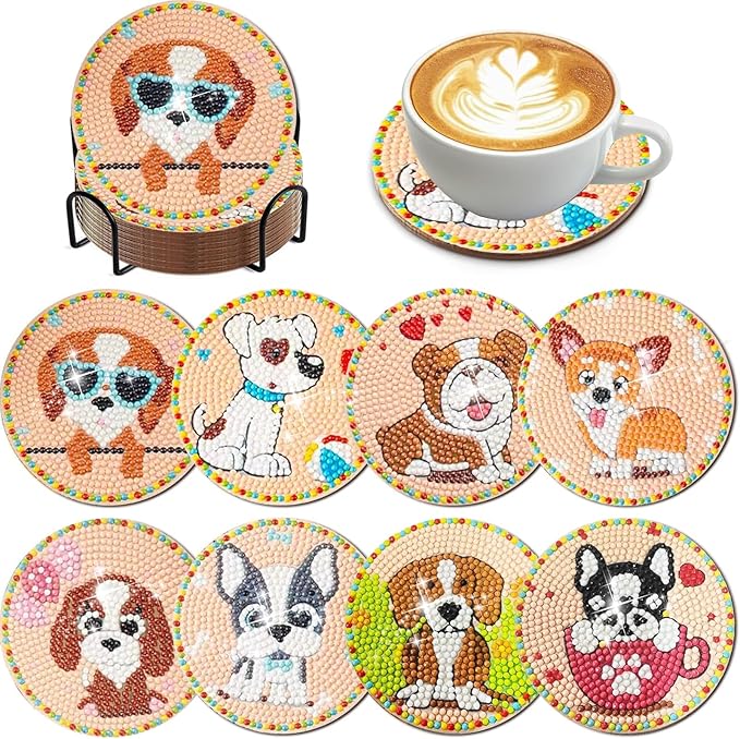 EWJRNSF 8 PCS Diamond Art Coasters Kit, Small Diamond Painting Coasters