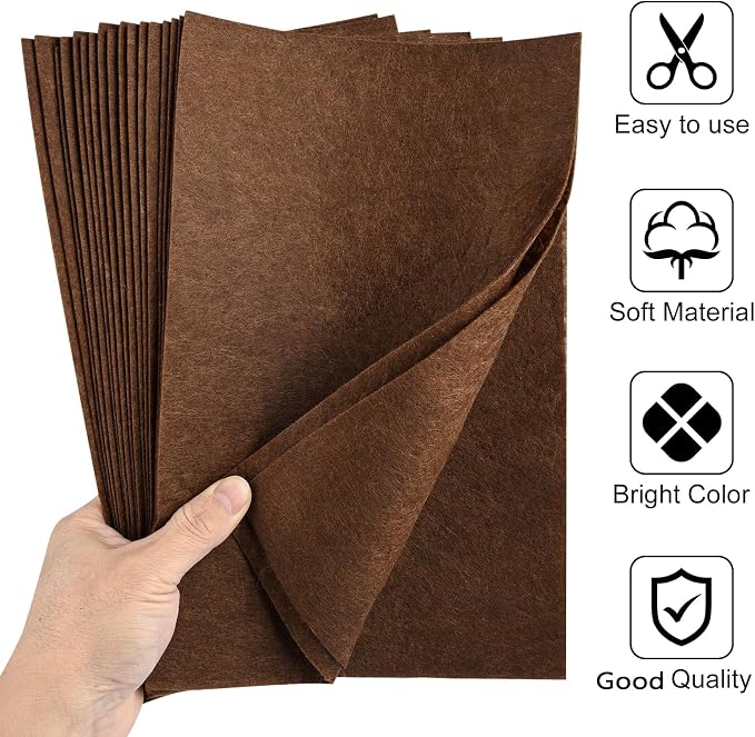 20 Pcs Brown Felt Fabric Sheet 8" x 12" Assorted Color Felt Fabric Sheets