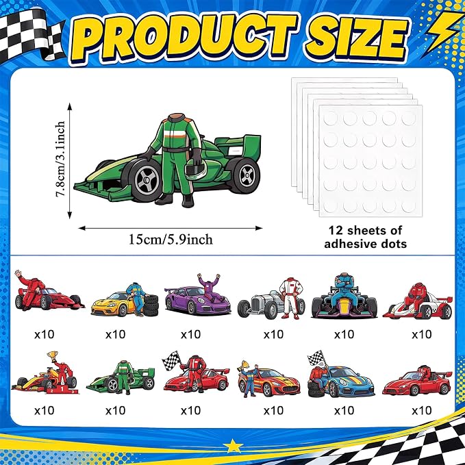 120pcs Race Car Cutouts Racing Theme Bulletin Board Decoration Back to School