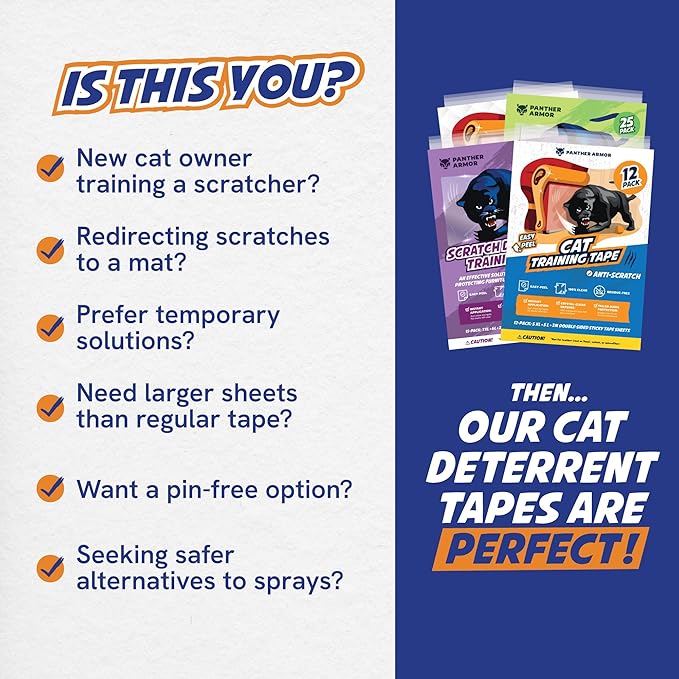 25 Pack Cat Scratch Furniture Protector Tape Sheets, Double-Sided Sticky
