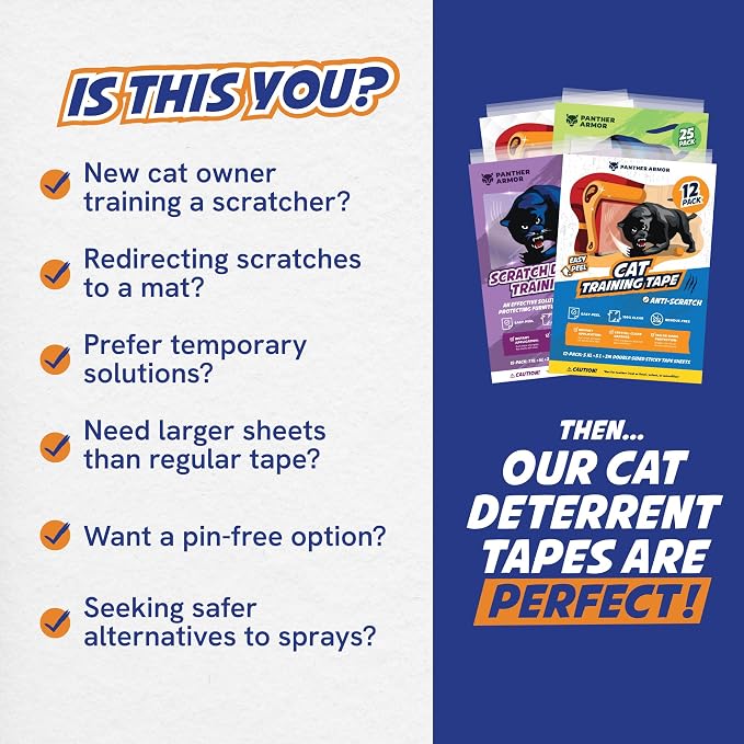 8 Pack Cat Scratch Furniture Protector Tape Sheets – Double-Sided Sticky