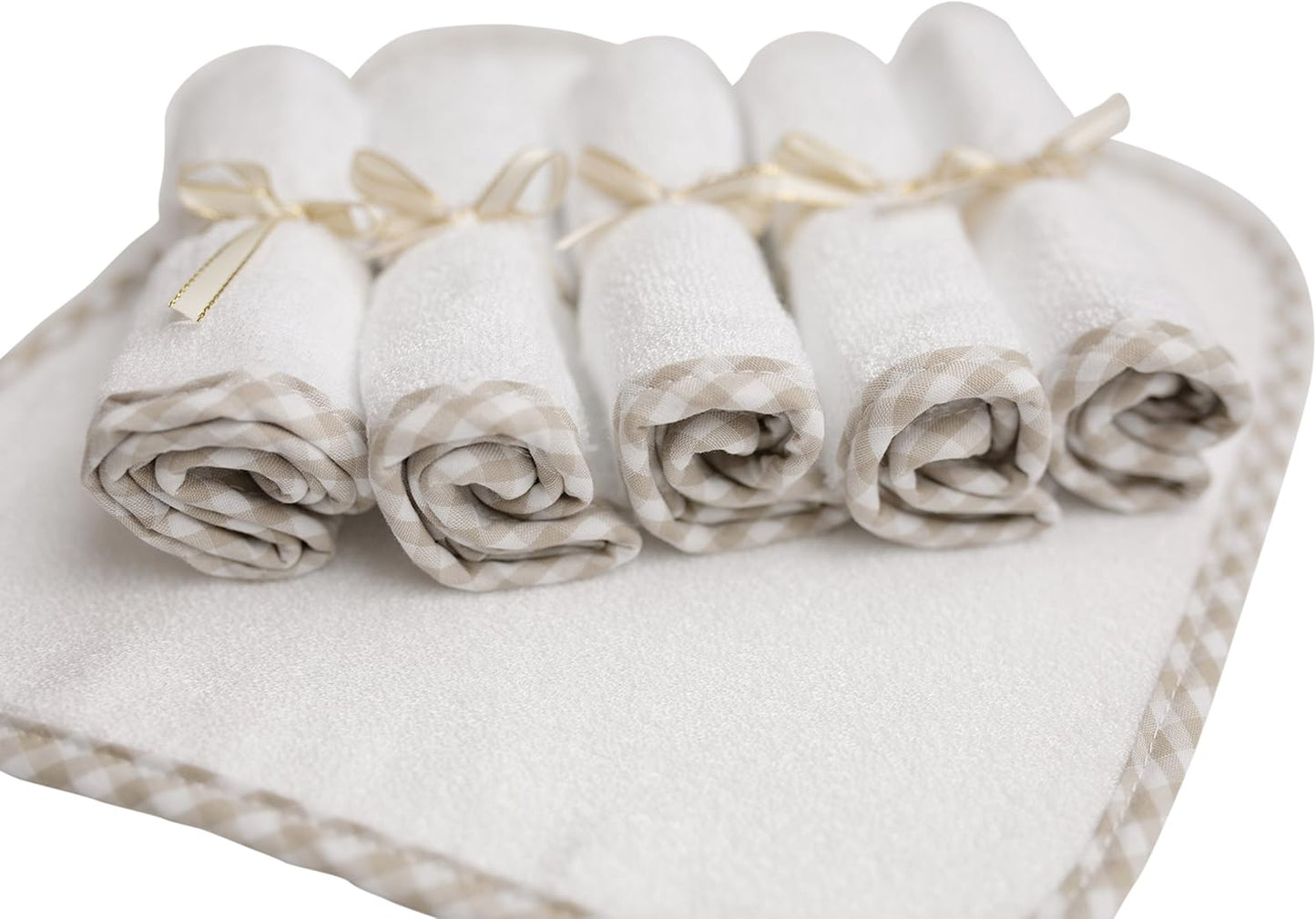 Channing & Yates Organic Baby Washcloth Set Premium Boutique- (6 Pack Wash Cloth) - Softest Face Towels or Washcloths for Eczema - Child or Adult Essentials for Bath (Beige/White)