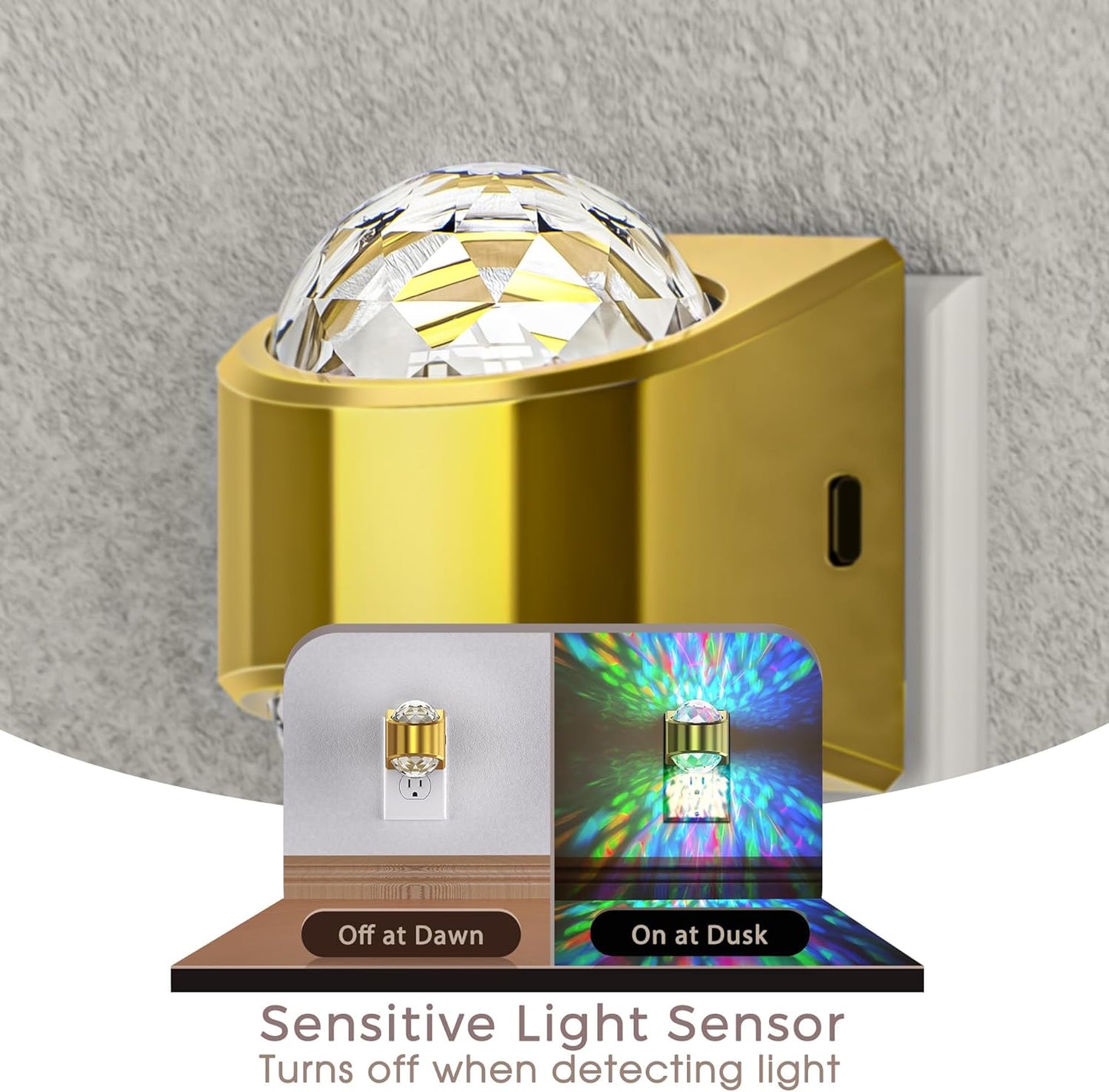 Night Lights Plug into Wall, Star Projector for Bedroom, Gold Night Light Projector for Kids, 9-Color RGB Galaxy Nightlight with Dusk to Dawn Sensor for Bathroom, Home Gaming Room Decor Gifts