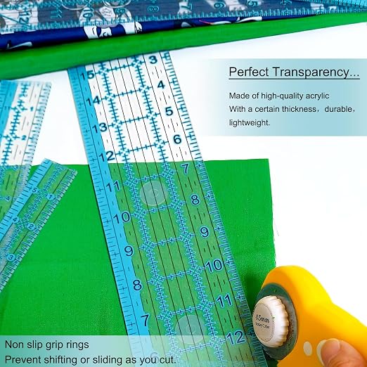 Acrylic Ruler 7 Piece Set, Quilting Rulers, Non Slip Rings 50 Pieces