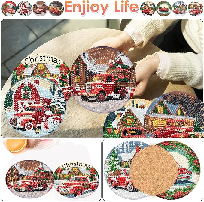 ijbnhd 8 PCS Christmas Diamond Art Coasters Kit