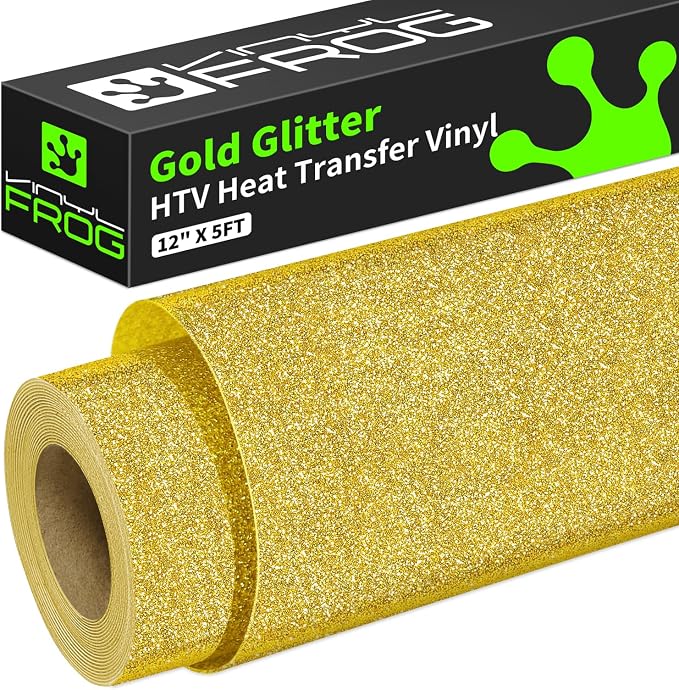 VINYL FROG Glitter HTV Vinyl Heat Transfer Vinyl Roll 12" x 5ft Gold Iron on