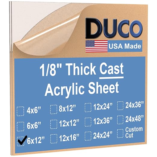 Duco Clear Cast Acrylic Sheets 1/8" Thick 6" x 12"