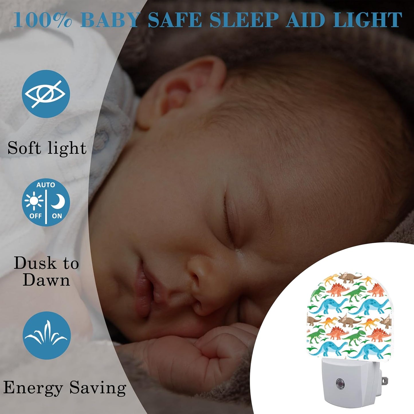 Night Light for Kids Girls Boys, Cartoon Cute Colorful Dinosaur LED Night Light Plug into Wall with Dusk to Dawn Sensor for Room Decor, Hallway, Kitchen, Bathroom, Nursery, Stairs