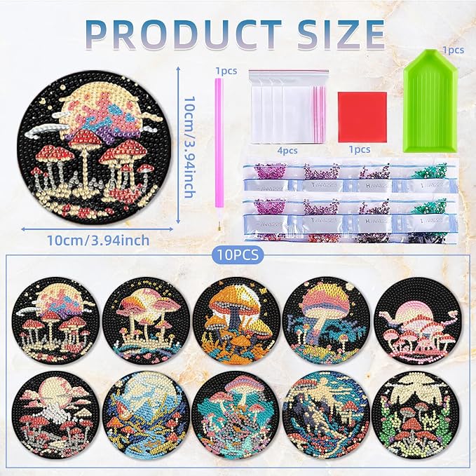 EWJRNSF 10 PCS Diamond Art Coasters Kit, Small Diamond Painting Coasters