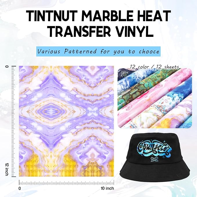 Tintnut Watercolor Marble Heat Transfer Vinyl, easy cut & weed, stretch washable
