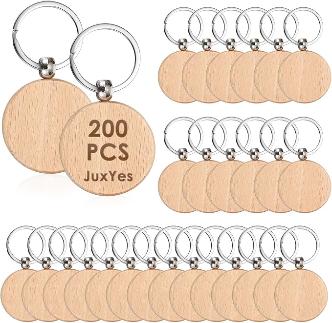 JUXYES 200 PCS Unfinished Wooden Keychain Blanks