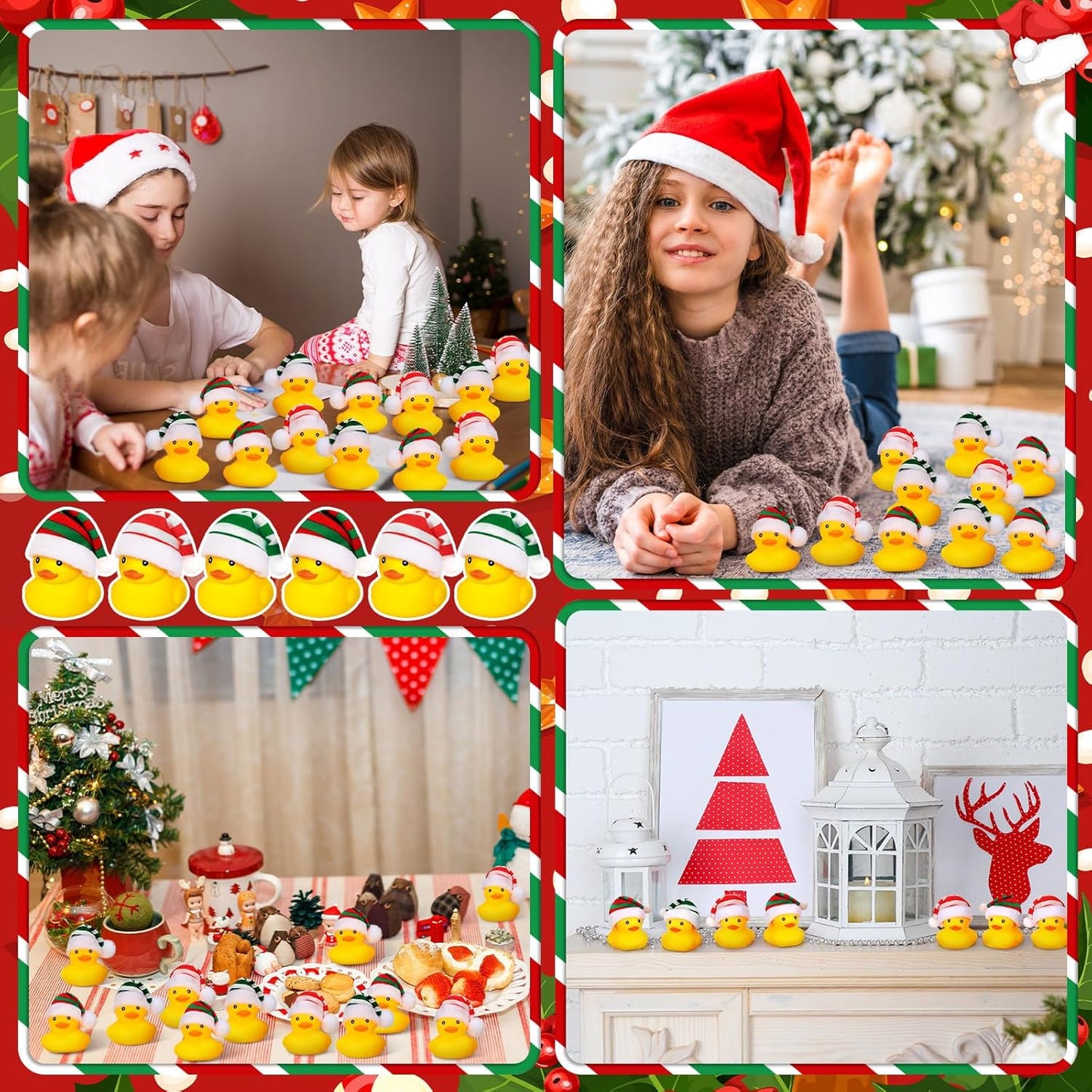 Liliful 24 Pcs Christmas Rubber Ducks with Hat Xmas Mini Rubber Ducks in Bulk Holiday Party Favors Bath Toys for Christmas Party Decor Gift (Striped Hat)