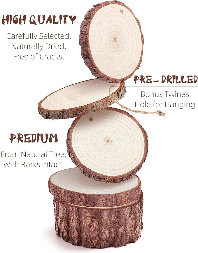 Wood Slices with Hole, Unfinished Wooden Circles