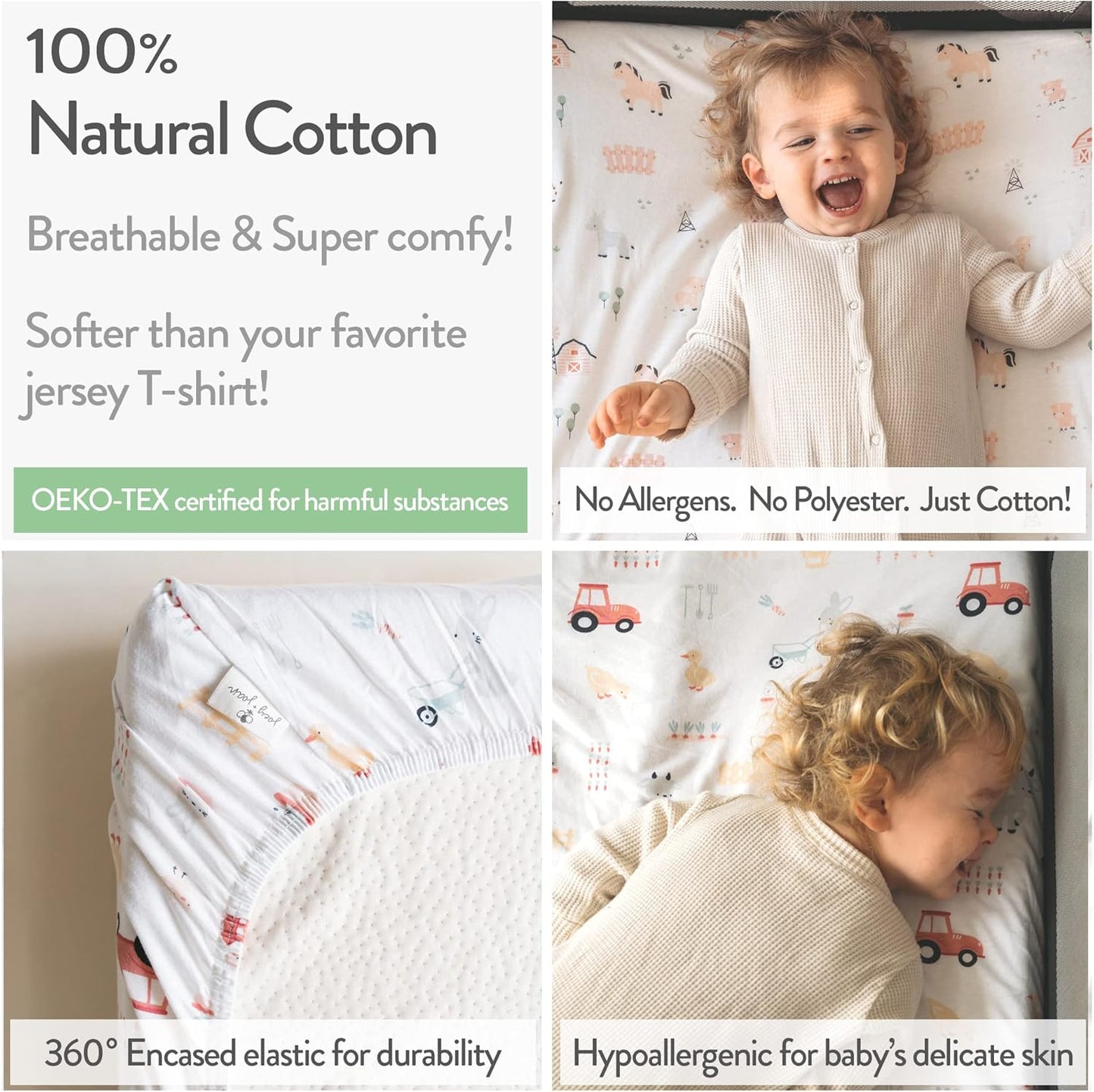 Bassinet Fitted Sheets Compatible with Ingenuity Foldaway Rocking, Dream & Grow, Poppy Traveler Bassinet – Snuggly Soft 100% Jersey Cotton – Farm Animals – 2 Pack