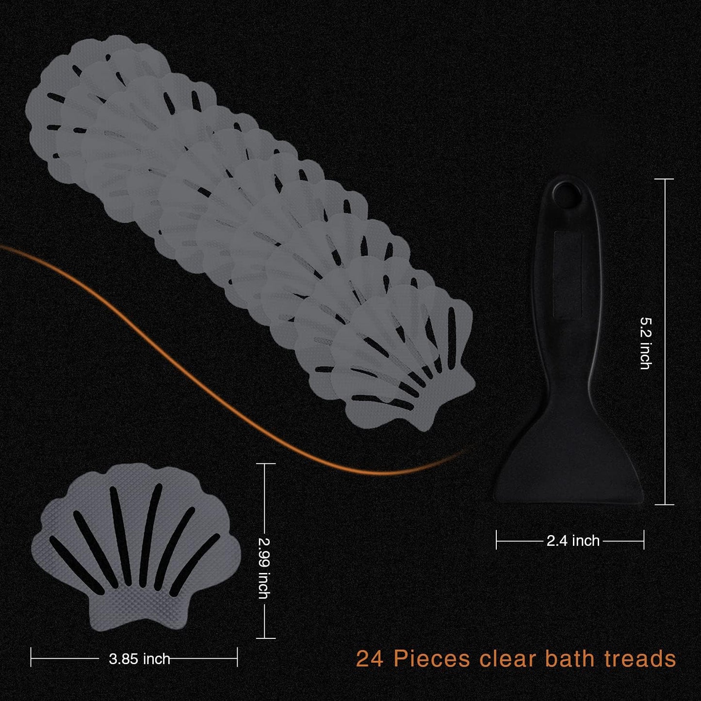 Non-Slip Bathtub Stickers, 24 PCS Shell Safety Bathroom Tubs Showers Treads Adhesive Decals Scraper (Gray)