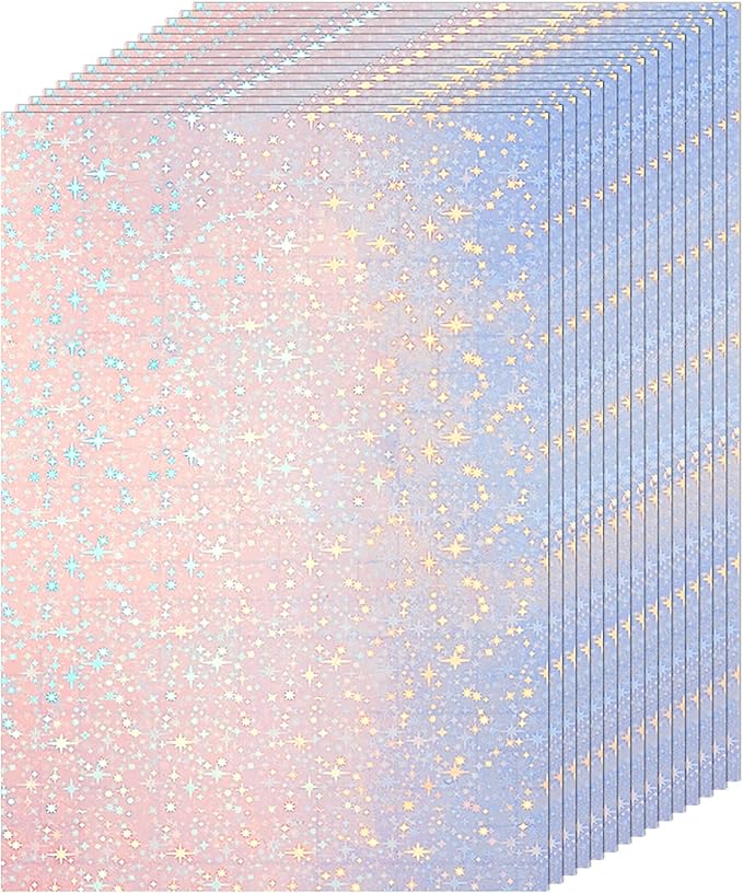 Clabby 36 Sheets Holographic Sticker Paper A4 Vinyl Holographic Laminate Sheets