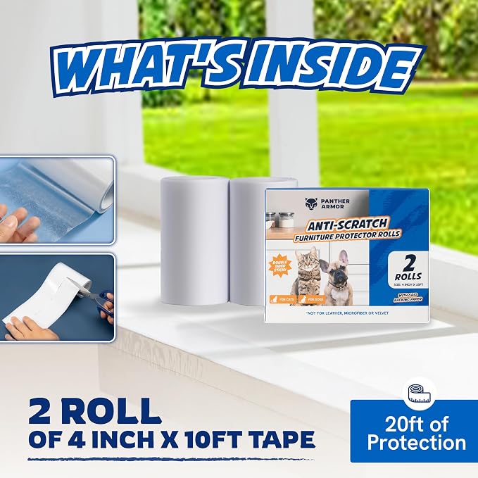 2 Rolls Cat Scratch Furniture Protector Tape – Double-Sided Sticky Training –