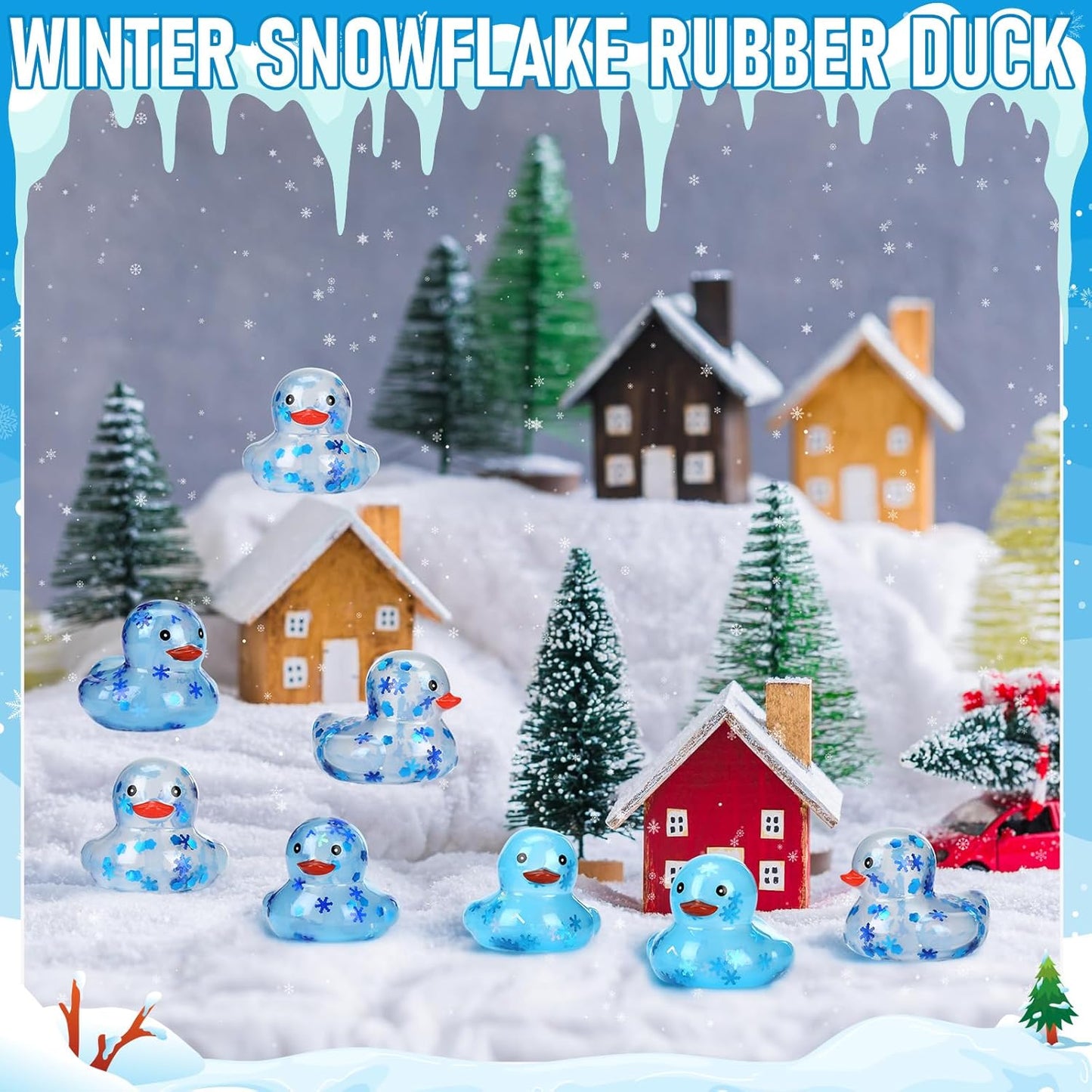48 Pcs Winter Rubber Ducks Bulk Squeaky Floating Bath Snowflakes Duck Toys for Birthday Christmas Party Gifts Supplies Class Prizes Decorations Party Favors