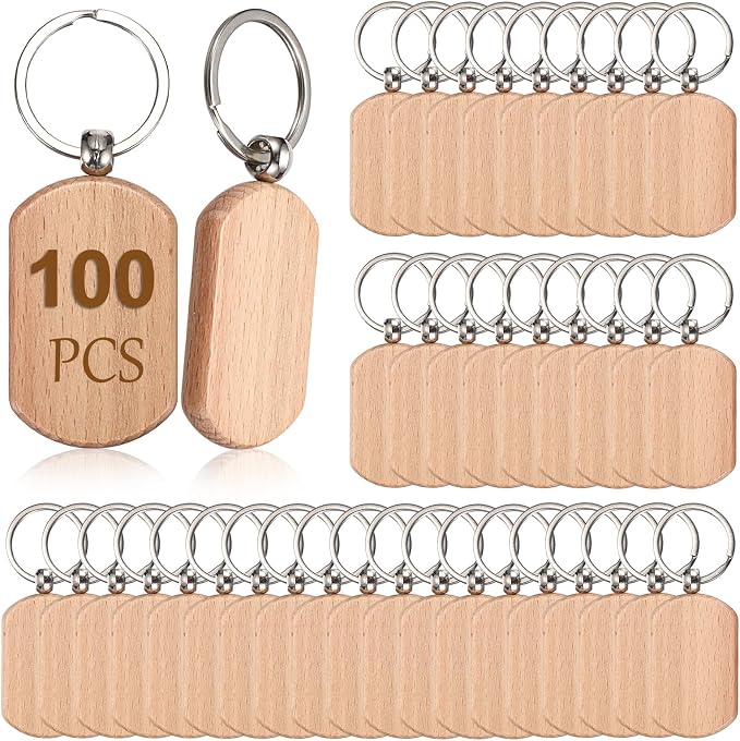 JUXYES 100 PCS Unfinished Wooden Keychain Blanks