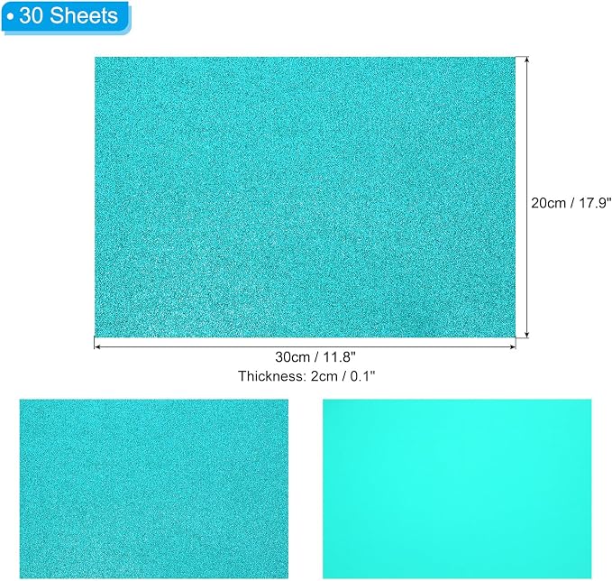 PATIKIL 30Sheets Blue Green EVA Glitter Foam Sheet 11.8 x 7.9 Inch 2mm Thick