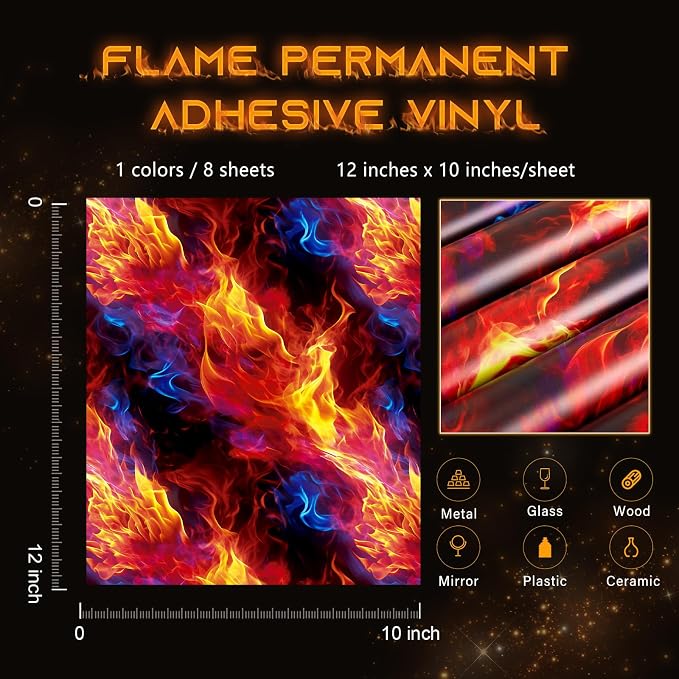 Tintnut Flame Pattern Permanent Vinyl 8 Pcs 12x10in Red Blue Adhesive Viny |