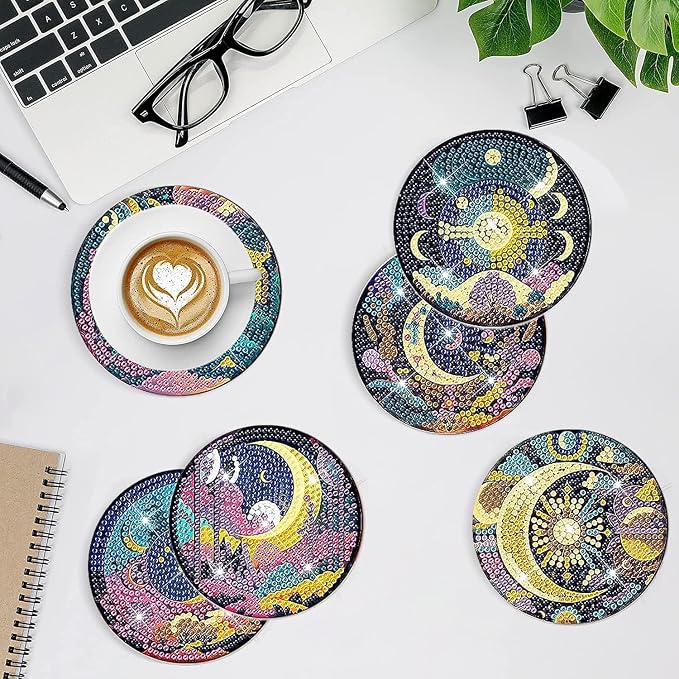 EWJRNSF 8 PCS Diamond Art Coasters Kit, Small Diamond Painting Coasters