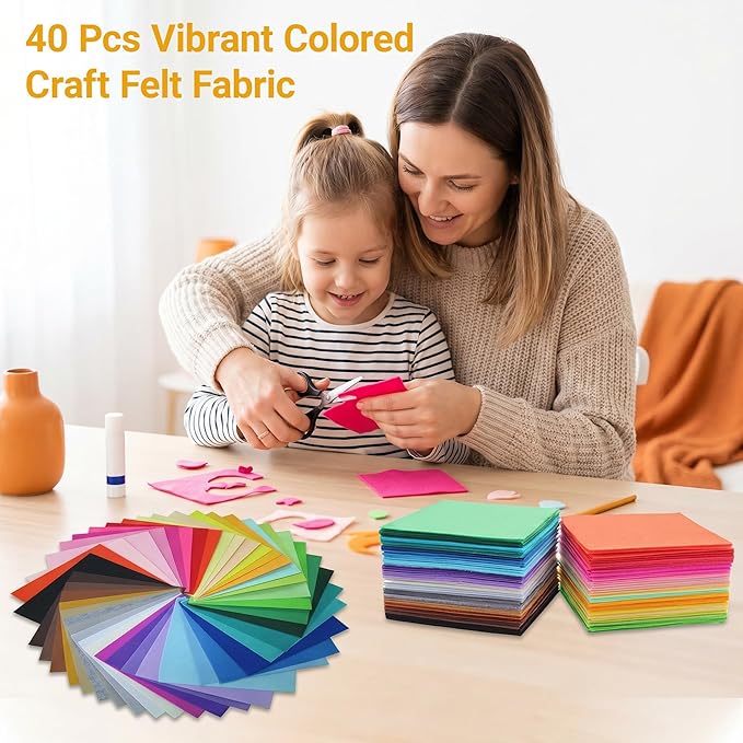 40 Pcs 6x6 Inch Colorful Craft Felt Sheets, Soft Thin Felt Fabric Squares